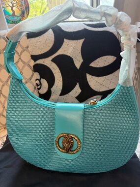 Kurt Geiger Turquoise Woven Chelsea Hobo Shoulder Bag-NWT